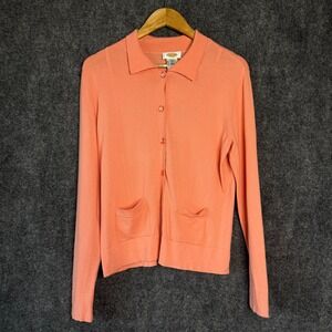 Talbots Cardigan Sweater Womens Medium Peach Button Down Collared Casual Grandma
